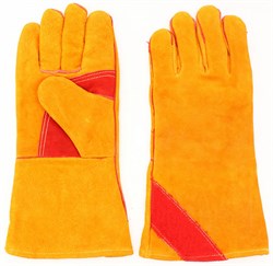 Краги спилковые желтые с красным усилением с подкладкой нить Кевлар - фото 93521