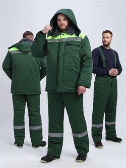 Костюм зимний Труженик-Ультра СОП (тк.Смесовая,210) брюки, т.зеленый/лимонный - фото 93653