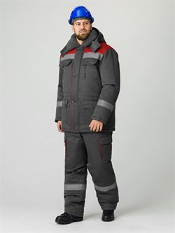 Костюм зимний Нейч-2 Премиум СОП У. (тк.Смесовая,240) п/к, т.серый/красный - фото 93842
