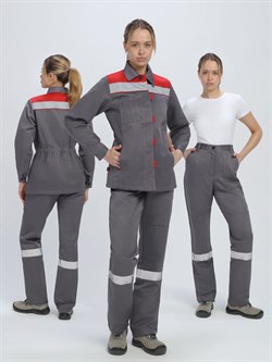Костюм женский Весна-1 СОП NEW (тк.Смесовая,210) брюки, т.серый/красный - фото 93843