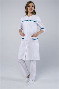 Халат женский Лотос (тк.ТиСи), белый/голубой - фото 94213