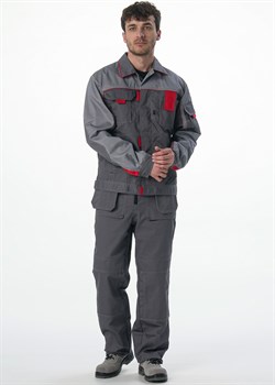 Костюм Союз-Профессионал-1 (тк.Балтекс,240) брюки, т.серый/св.серый/красный - фото 94254