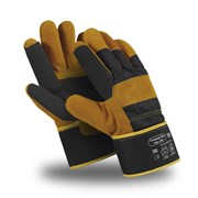 Перчатки СТАЛКЕР ПРО (MG-292), спилковые комбинированные, усиленные, крага, цвет коричнево-синий