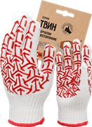 Перчатки трикотажные с ПВХ "СТРЕЛА" белый/ красный, (Пер 052Я), картонный ярлык