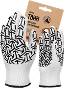 Перчатки трикотажные с ПВХ "СТРЕЛА" белый/ черный, (Пер 053Я), картонный ярлык