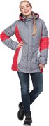Куртка ВИРАЖ зимняя, серый-красный, женская