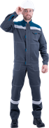 Костюм РАЦИОНАЛИЗАТОР летний, серый-бирюза, 100% х/б, (куртка, полукомбинезон)
