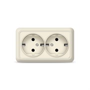 Розетка Олимп для открытой проводки, двойная, 16А, с/з, слоновая кость, (шт.)