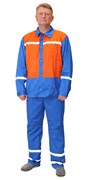 Костюм дорожника: куртка, брюки оранжевый с васильковым и СОП (распродажа)