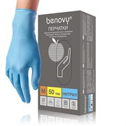 Перчатки BENOVY нитриловые 3гр. (50 пар), голубой, упак