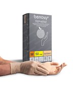 Перчатки одноразовые Benovy латексные неопудреные телесные текст. (цена за 50 пар) (х1х10уп.)