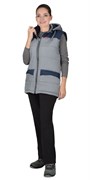 Жилет СИРИУС-ЕВРОНИКА утепленный светло-серый с тёмно-синим с капюшоном с флисовой подкладкой